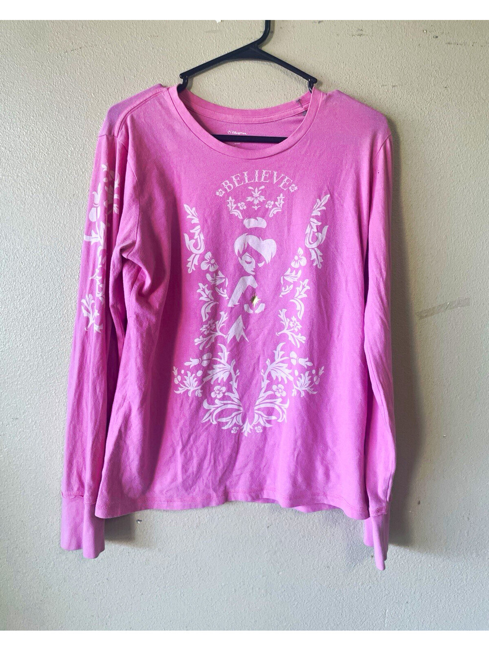 Disney Store Tinker Bell Believe Pink Long Sleeve Graphic T-Shirt Adult M